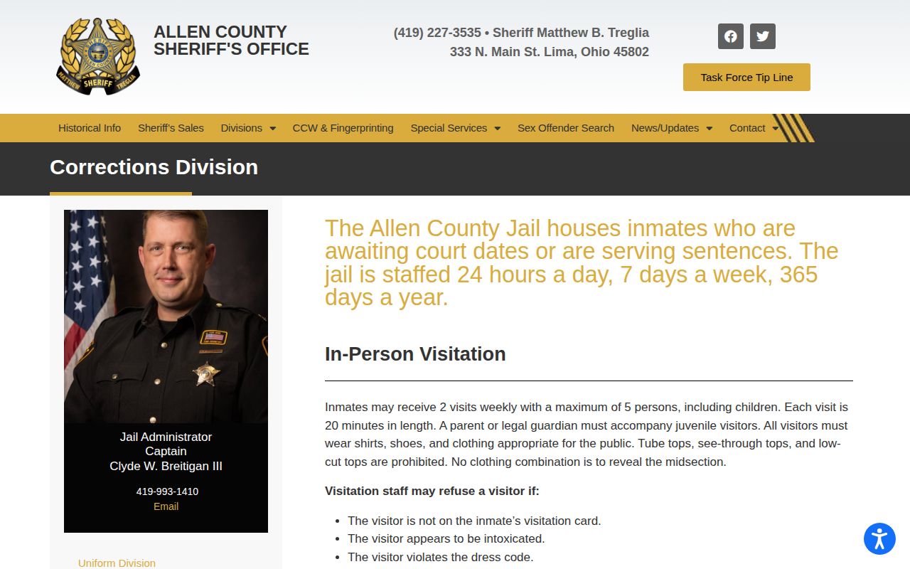 Allen County Sheriff's Corrections Division information for jail contact and bond processing
