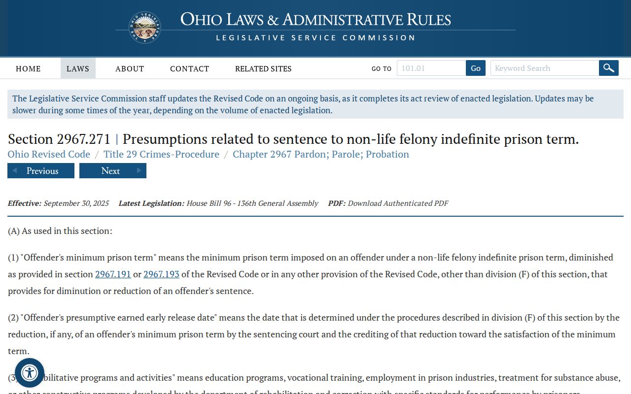 Ohio indefinite-term presumptive-release statute
